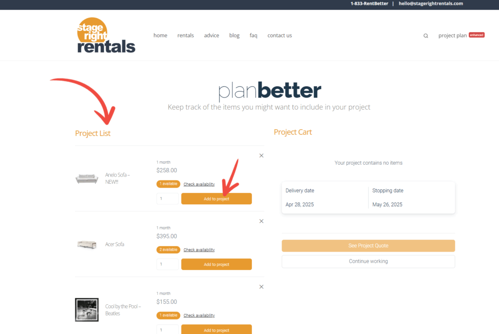 Add Project List items to Project Cart
